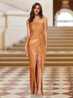 Sheath/Column One-Shoulder Sleeveless Evening Dresses with Sequins — view 20