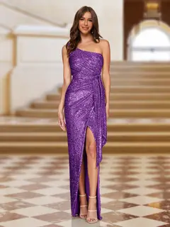 Sheath/Column One-Shoulder Sleeveless Evening Dresses with Sequins — view 21