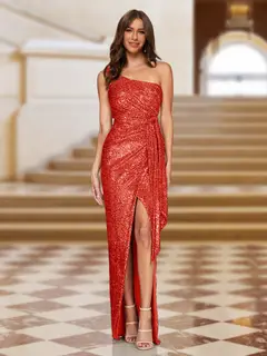 Sheath/Column One-Shoulder Sleeveless Evening Dresses with Sequins — view 22