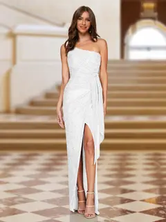 Sheath/Column One-Shoulder Sleeveless Evening Dresses with Sequins — view 25