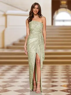 Sheath/Column One-Shoulder Sleeveless Evening Dresses with Sequins — view 26