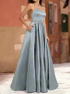 A-Line/Princess Scoop Sleeveless Sash Prom Dresses — view 3