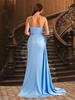 Trumpet/Mermaid One-Shoulder Spaghetti Strap Ruched Evening Dresses with Split Side — view 2