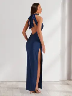 Sheath/Column Halter Sleeveless Ankle-Length Evening Dresses with High Split — view 2