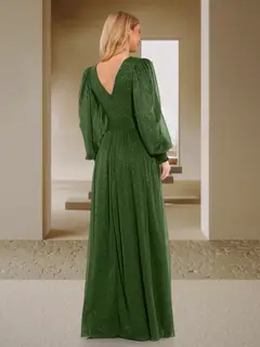 Sexy A-Line/Princess V-Neck Long Sleeves Floor-Length Bridesmaid Dresses with Side Slit — view 2