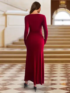 Sheath/Column Boat Neck Long Sleeves Slim Fit Evening Dresses — view 2