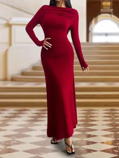 Sheath/Column Boat Neck Long Sleeves Slim Fit Evening Dresses — view 3