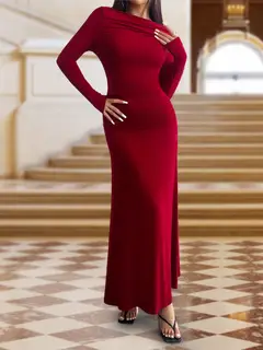 Sheath/Column Boat Neck Long Sleeves Slim Fit Evening Dresses — view 4