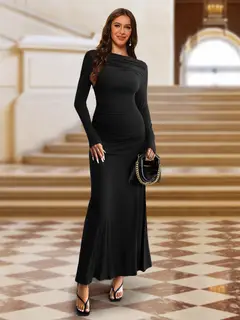 Sheath/Column Boat Neck Long Sleeves Slim Fit Evening Dresses — view 5