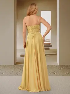 A-Line/Princess One-Shoulder Sleeveless Ruched Bridesmaid Dresses with Side Slit & Ruffles — view 2