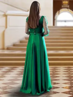 A-Line/Princess Scoop Neck Long Sleeves Evening Dresses with Split Side — view 2