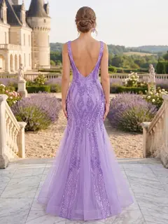 Trumpet/Mermaid V-Neck Sleeveless Sequins Prom Dresses — LV05152514 — view 2