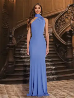 Sheath/Column One Shoulder Scarf Wrap Long Evening Dresses — view 1