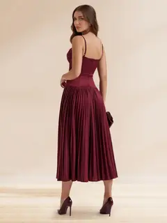 A-Line/Princess Spaghetti Straps Sleeveless Tea-Length Prom Dresses with Pleats — view 2