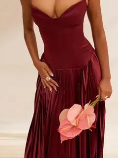 A-Line/Princess Spaghetti Straps Sleeveless Tea-Length Prom Dresses with Pleats — view 3