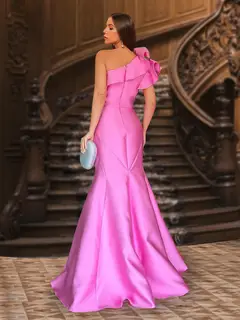 Trumpet/Mermaid One-Shoulder Ruffled Sleeveless Evening Dresses — view 2