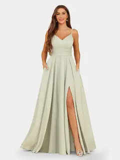 A-Line/Princess Spaghetti Straps Sleeveless Evening Dresses with Ruched — view 3