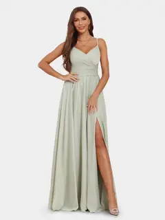A-Line/Princess Spaghetti Straps Sleeveless Evening Dresses with Ruched — view 4