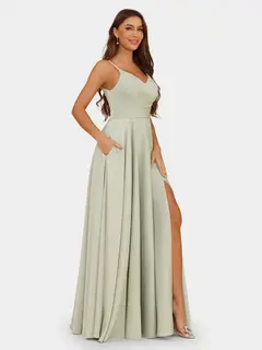 A-Line/Princess Spaghetti Straps Sleeveless Evening Dresses with Ruched — view 5