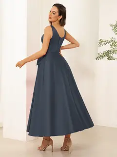 A-Line/Princess V Neck Sleeveless Long Evening Dresses with Bow Knot — view 2