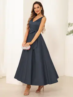 A-Line/Princess V Neck Sleeveless Long Evening Dresses with Bow Knot — view 5