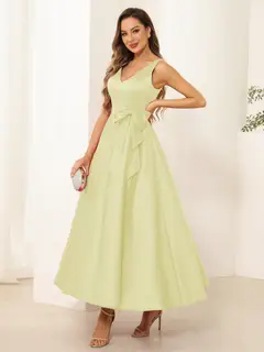 A-Line/Princess V Neck Sleeveless Long Evening Dresses with Bow Knot — view 13
