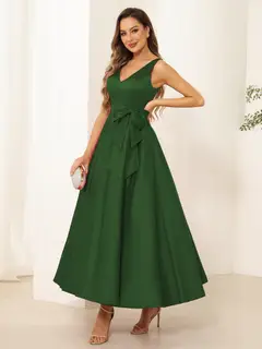 A-Line/Princess V Neck Sleeveless Long Evening Dresses with Bow Knot — view 16