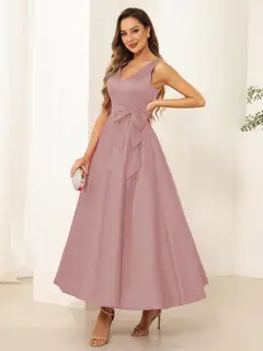 A-Line/Princess V Neck Sleeveless Long Evening Dresses with Bow Knot — view 20