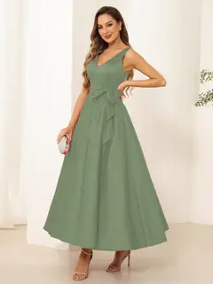 A-Line/Princess V Neck Sleeveless Long Evening Dresses with Bow Knot — view 21