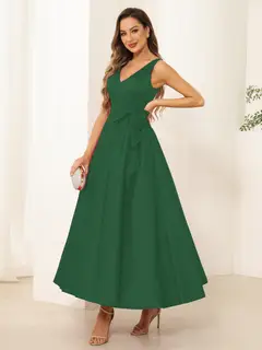A-Line/Princess V Neck Sleeveless Long Evening Dresses with Bow Knot — view 22