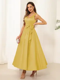 A-Line/Princess V Neck Sleeveless Long Evening Dresses with Bow Knot — view 26