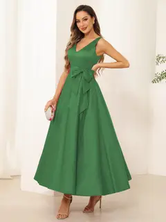 A-Line/Princess V Neck Sleeveless Long Evening Dresses with Bow Knot — view 29