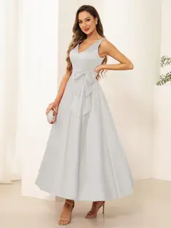 A-Line/Princess V Neck Sleeveless Long Evening Dresses with Bow Knot — view 31