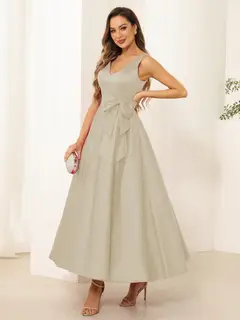 A-Line/Princess V Neck Sleeveless Long Evening Dresses with Bow Knot — view 35