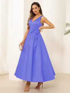 A-Line/Princess V Neck Sleeveless Long Evening Dresses with Bow Knot — view 37