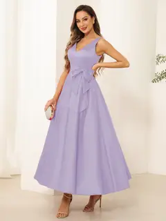 A-Line/Princess V Neck Sleeveless Long Evening Dresses with Bow Knot — view 40