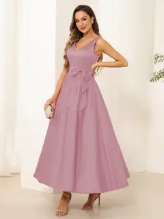 A-Line/Princess V Neck Sleeveless Long Evening Dresses with Bow Knot — view 41
