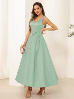 A-Line/Princess V Neck Sleeveless Long Evening Dresses with Bow Knot — view 43