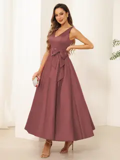 A-Line/Princess V Neck Sleeveless Long Evening Dresses with Bow Knot — view 44