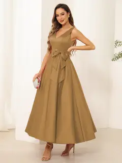 A-Line/Princess V Neck Sleeveless Long Evening Dresses with Bow Knot — view 45