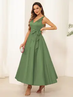 A-Line/Princess V Neck Sleeveless Long Evening Dresses with Bow Knot — view 47