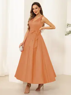 A-Line/Princess V Neck Sleeveless Long Evening Dresses with Bow Knot — view 48