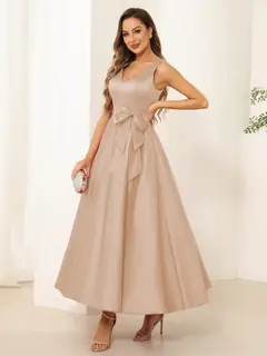 A-Line/Princess V Neck Sleeveless Long Evening Dresses with Bow Knot — view 50