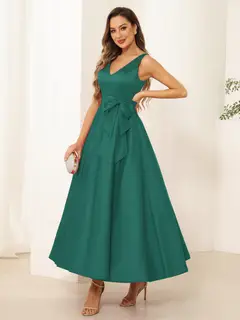 A-Line/Princess V Neck Sleeveless Long Evening Dresses with Bow Knot — view 51