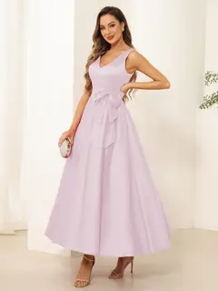 A-Line/Princess V Neck Sleeveless Long Evening Dresses with Bow Knot — view 52