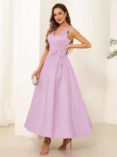 A-Line/Princess V Neck Sleeveless Long Evening Dresses with Bow Knot — view 53