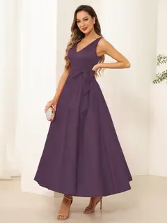 A-Line/Princess V Neck Sleeveless Long Evening Dresses with Bow Knot — view 54