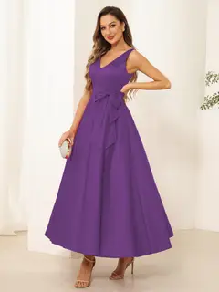 A-Line/Princess V Neck Sleeveless Long Evening Dresses with Bow Knot — view 55