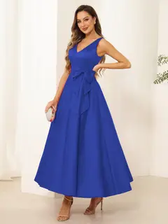 A-Line/Princess V Neck Sleeveless Long Evening Dresses with Bow Knot — view 57