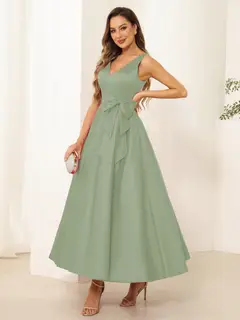 A-Line/Princess V Neck Sleeveless Long Evening Dresses with Bow Knot — view 59